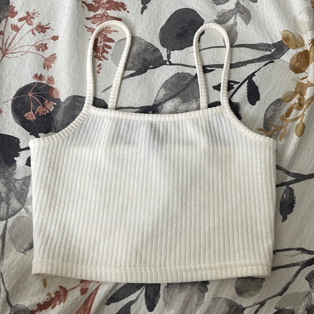 H&M Cream Ribbed Tank Crop Top